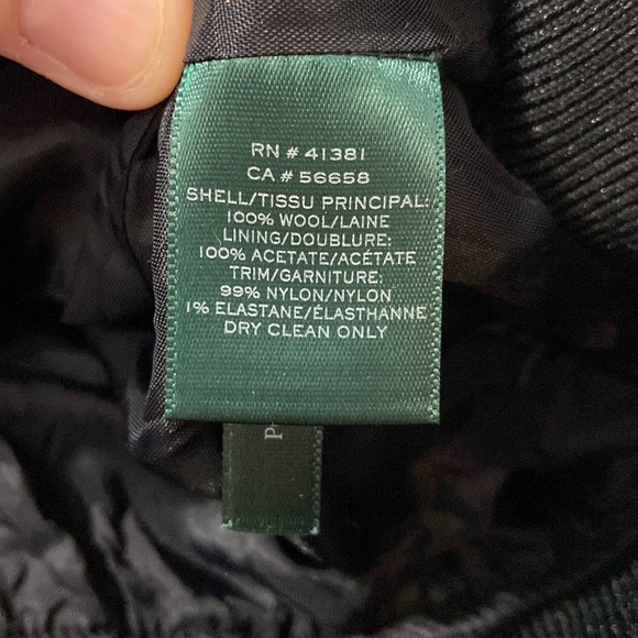 Lauren Ralph Lauren black with white pinstripes bomber EUC women's 14 🔥 wool - Picture 6 of 9